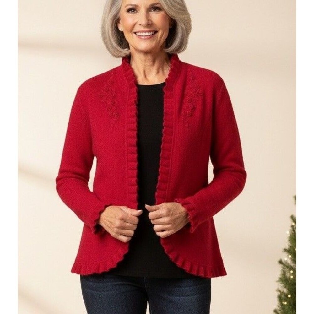 For Cynthia LP Women’s Wool Cardigan Blazer Jacket Embroidered Floral Academia